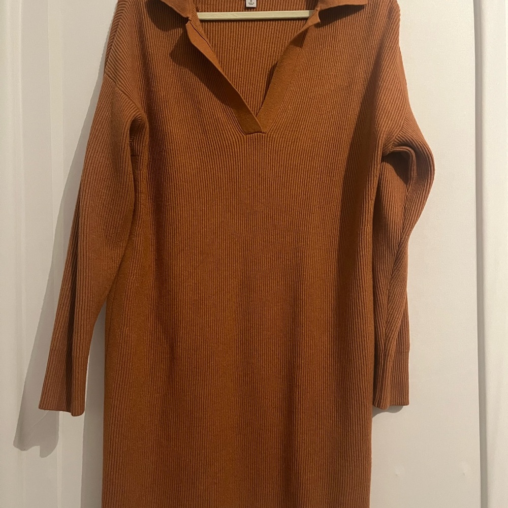Rust Orange Ribbed Knit Dress‎